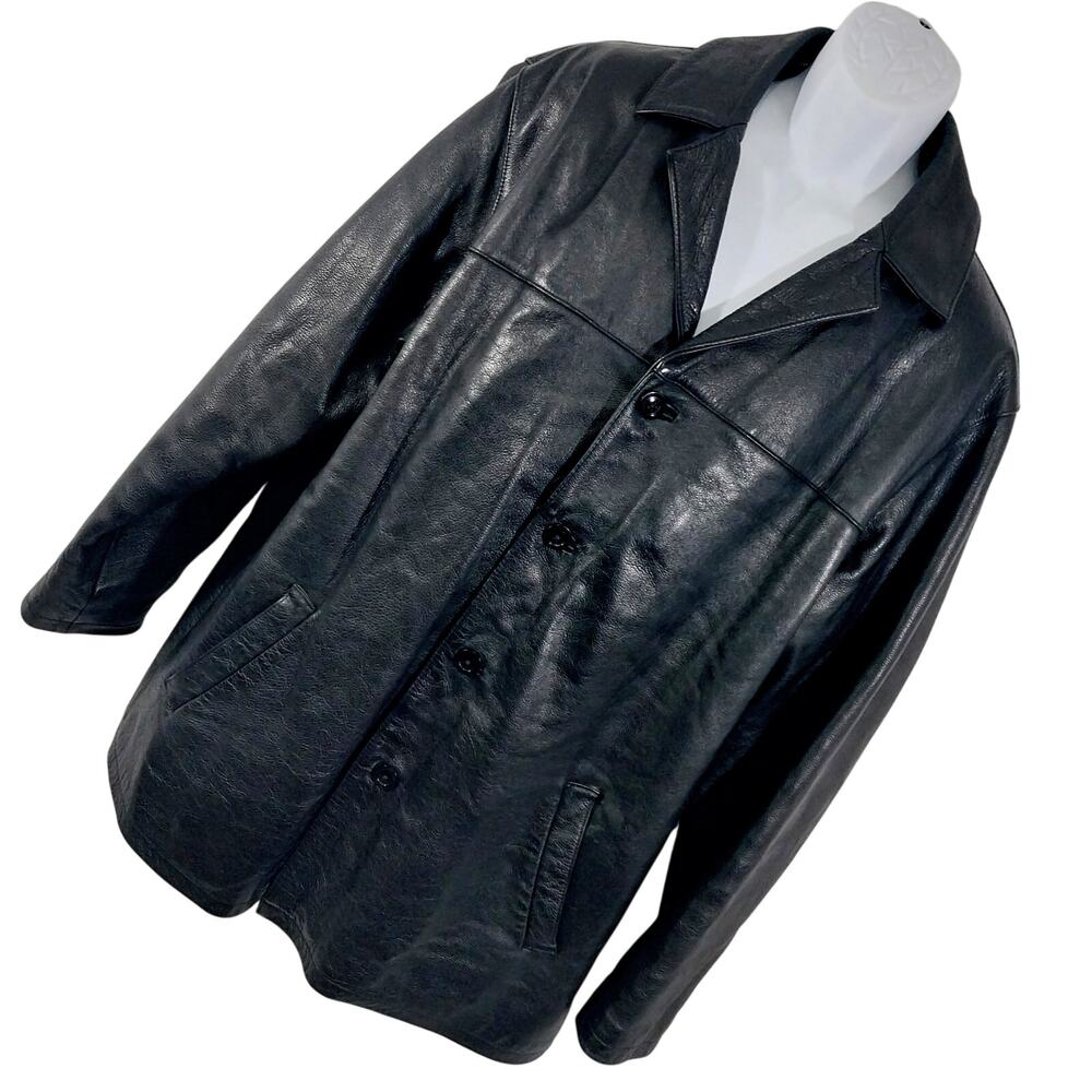 LEATHER MAN! GORGEOUS HEAVYWEIGHT 100% GENUINE LEATHER BLACK STADIUM COAT!SZ 2XL